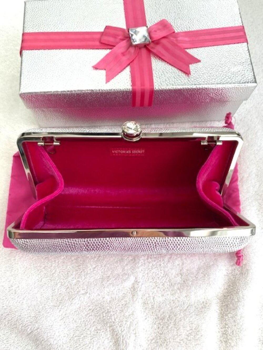 Victoria's Secret Clutch Silver Pink Sequin Bag Dust Cover - Picture 9 of 12